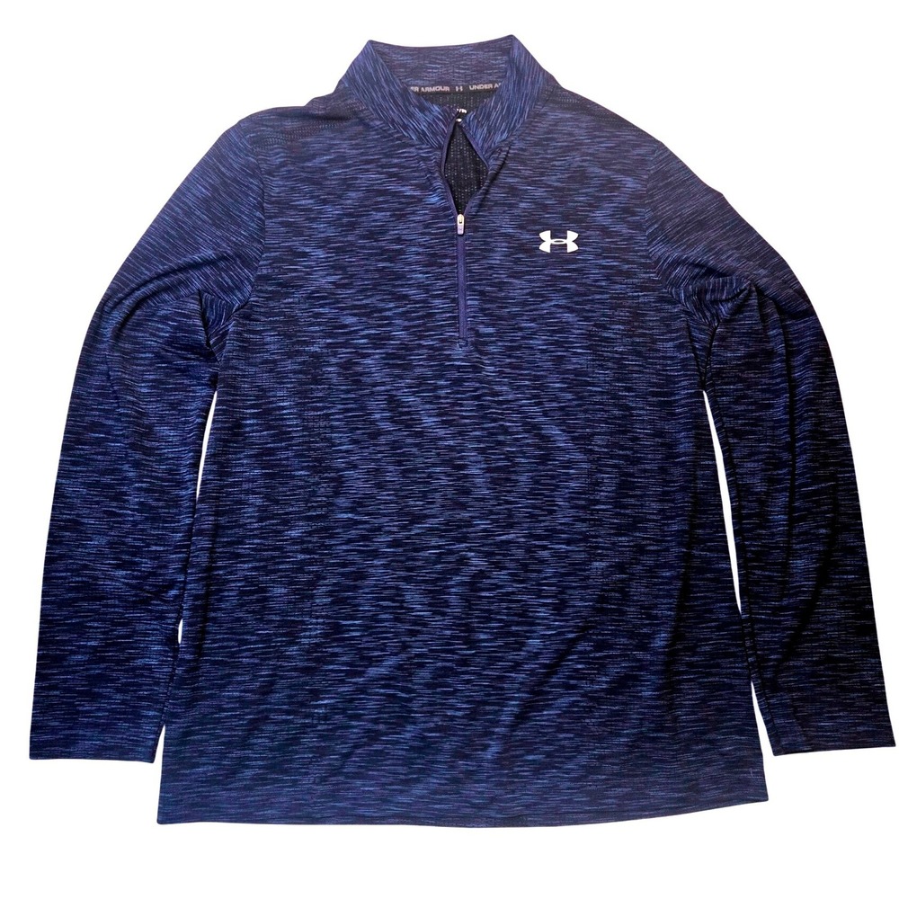 Under Armour HeatGear Mens XL Quarter Zip Pullover Navy Blue Space Dye Training